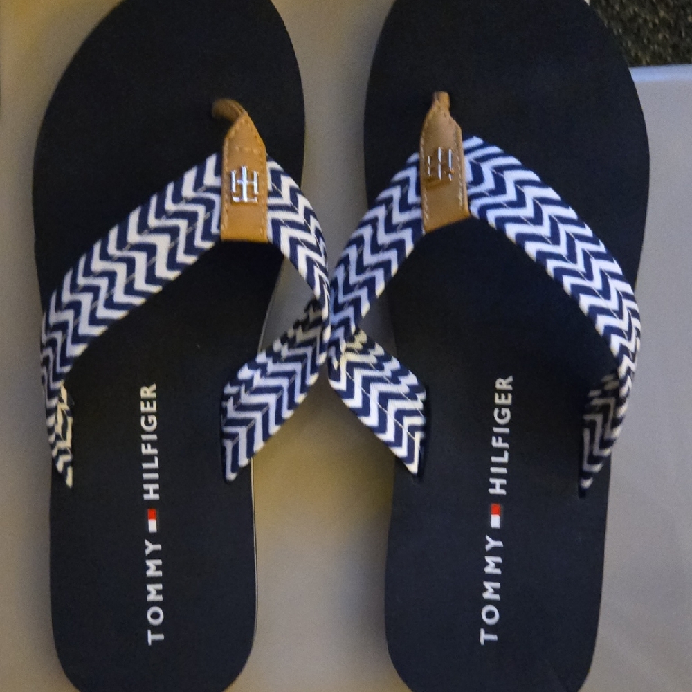 Tommy Hilfiger Navy and White Chevron Sandals